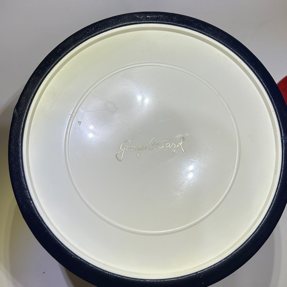 Vintage 70’s Georges Briard USA Navy / Red Leather Insulated Lidded Ice Bucket - Picture 9 of 14